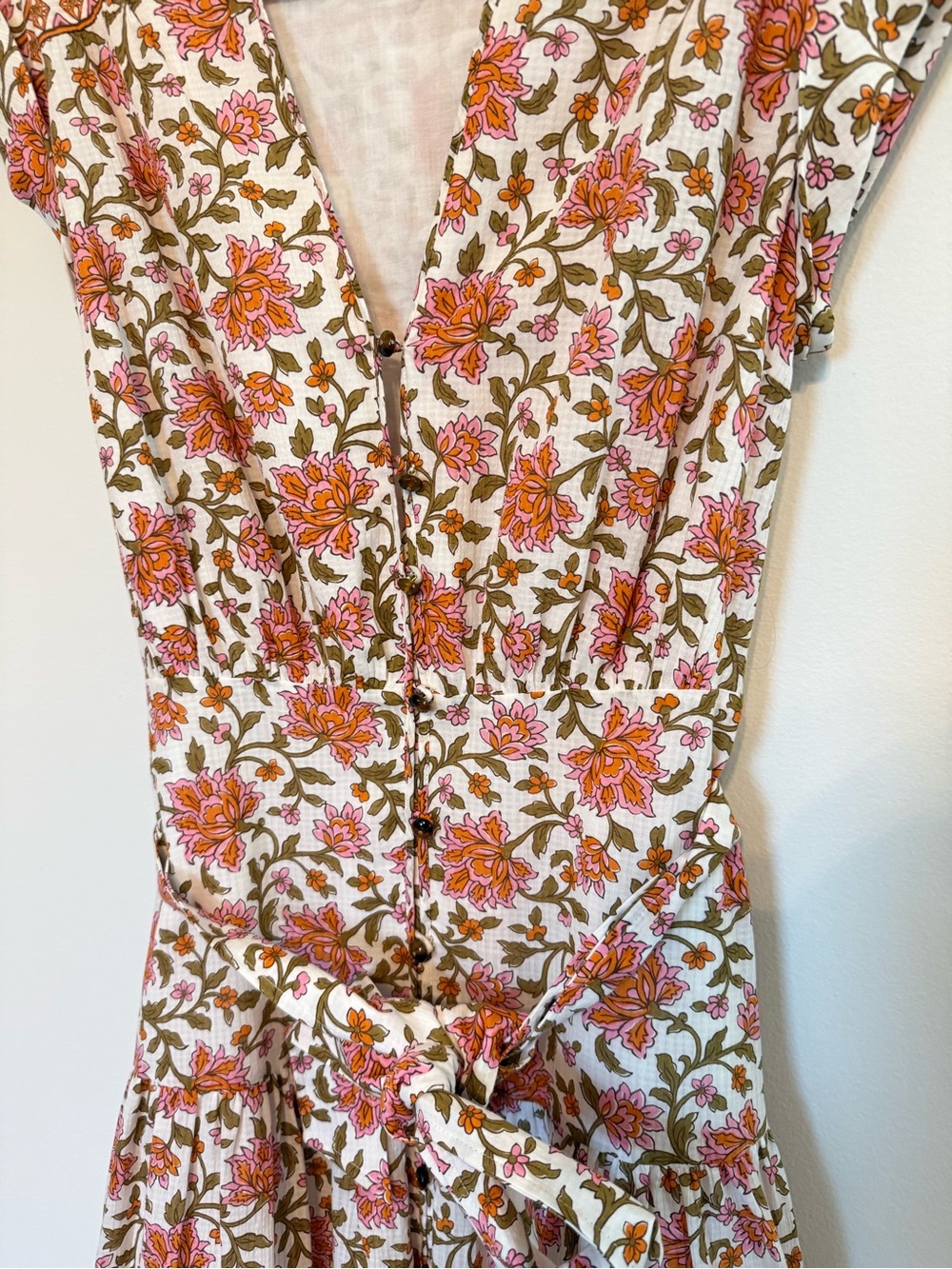 Veronica Beard Lexington Garden Floral Print Cotton Midi Dress Sz 8 Belted Lined - Picture 6 of 11